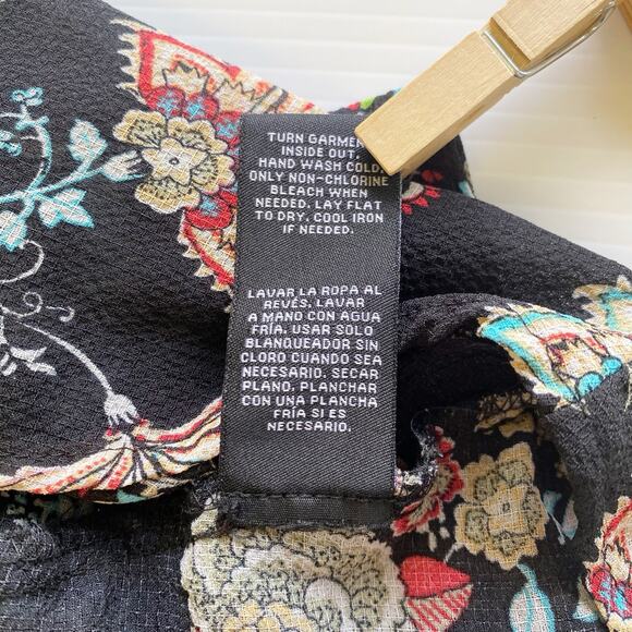 Zac & Rachel Top Women's Large Batwing Boho Black Floral V-Neck Semi Witchie - Picture 11 of 13